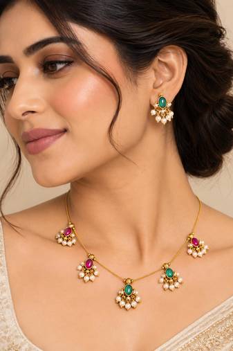 Reversible multicolor gold-plated necklace set