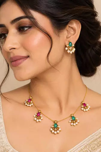 Reversible multicolor gold-plated necklace set