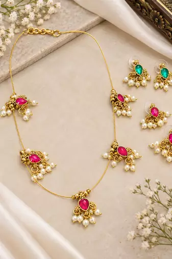 Reversible multicolor gold-plated necklace set