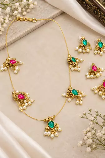 Reversible multicolor gold-plated necklace set