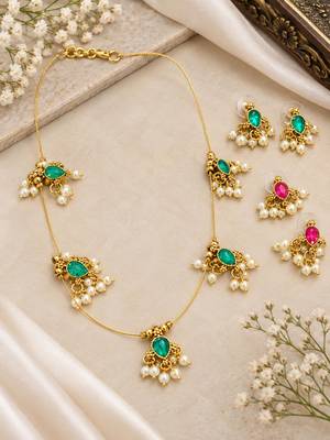 Reversible multicolor gold-plated necklace set 4