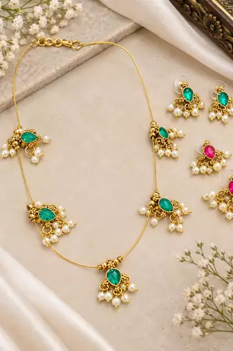 Reversible multicolor gold-plated necklace set