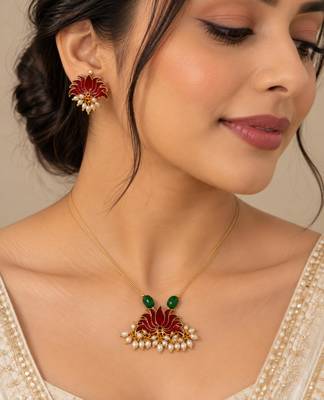 Ruby gold-plated contemporary necklace set 1