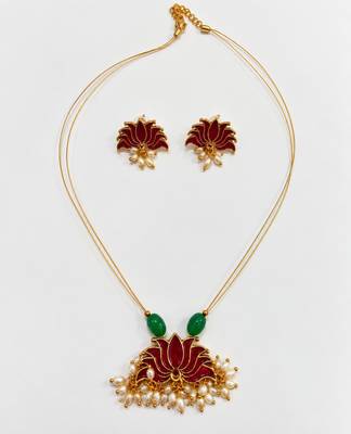 Ruby gold-plated contemporary necklace set 2