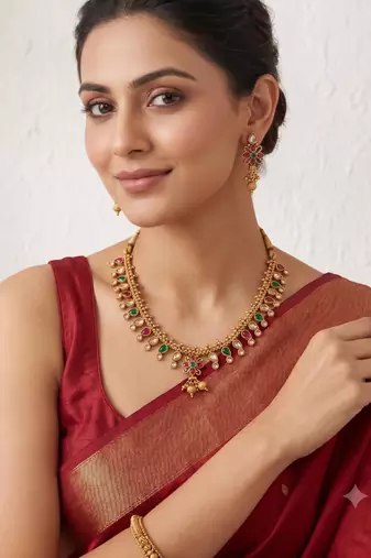 Multicolor gold-plated designer necklace set