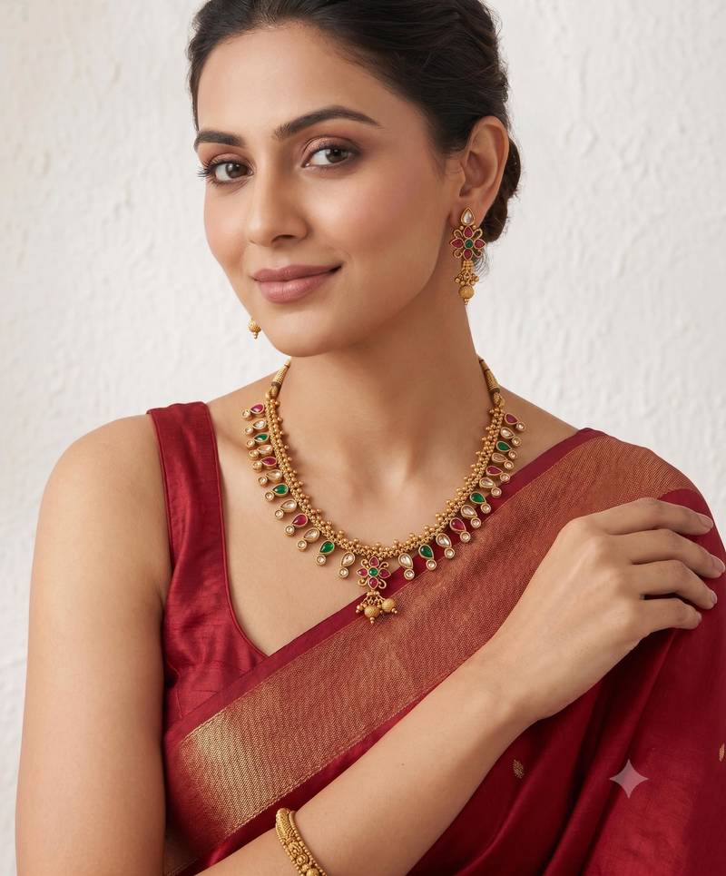 Multicolor gold-plated designer necklace set