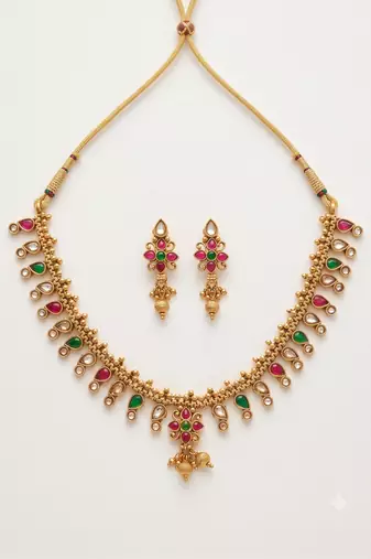 Multicolor gold-plated designer necklace set