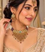 Multicolor gold-plated necklace set with mang tikka