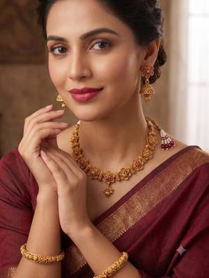 Ruby gold-plated festive necklace set 1