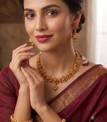 Ruby gold-plated festive necklace set