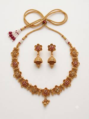 Ruby gold-plated festive necklace set 2