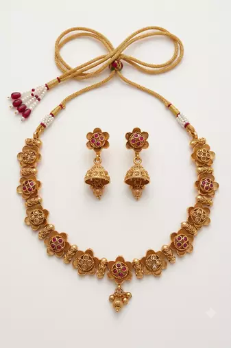 Ruby gold-plated festive necklace set