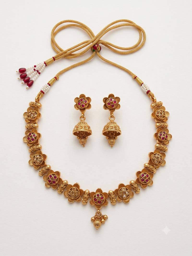 Ruby gold-plated festive necklace set