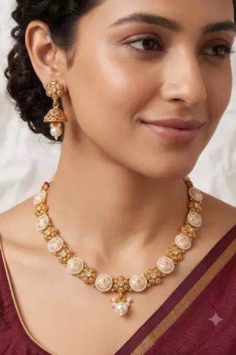 White gold-plated ethnic necklace set