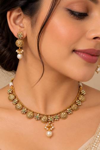 Emerald gold-plated traditional necklace set