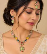 Multicolor antique gold necklace set with mang tikka