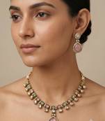 Pink antique gold designer necklace set