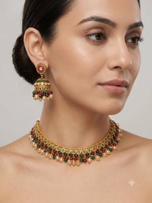 Multicolor antique gold beaded necklace set 1