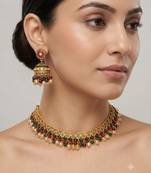 Multicolor antique gold beaded necklace set