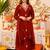Red silk blend embroidered kurta set