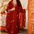 Red silk blend embroidered kurta set