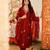 Red silk blend embroidered kurta set