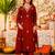 Red silk blend embroidered kurta set