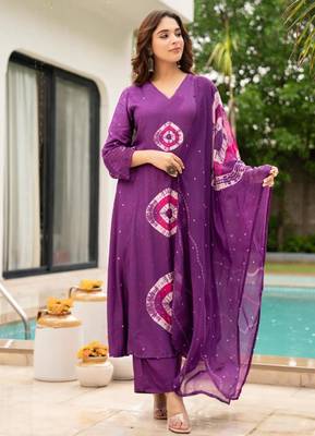 Purple viscose printed kurta set 1