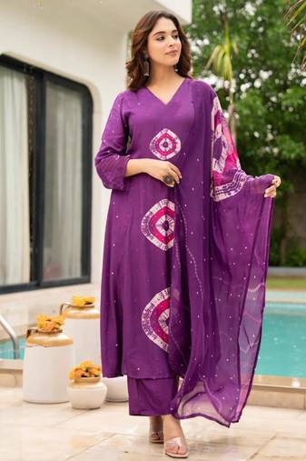Purple viscose printed kurta set