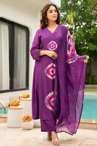 Purple viscose printed kurta set