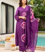 Purple viscose printed kurta set