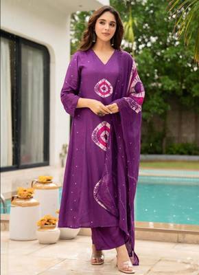 Purple viscose printed kurta set 2