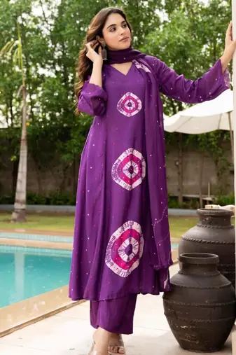 Purple viscose printed kurta set