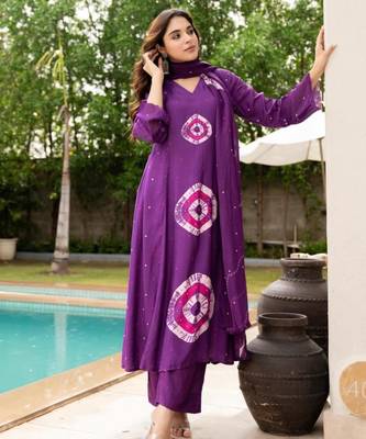 Purple viscose printed kurta set 4