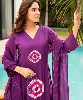 Purple viscose printed kurta set 5