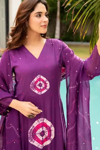 Purple viscose printed kurta set