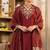 Maroon silk blend embroidered kurta set