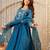 Dark-teal silk blend embroidered kurta set