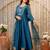 Dark-teal silk blend embroidered kurta set