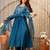 Dark-teal silk blend embroidered kurta set