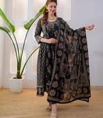 Black viscose printed kurta set