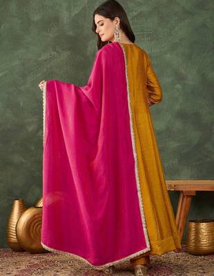 Mustard silk blend embroidered anarkali set 3
