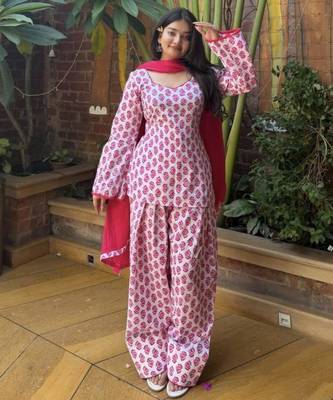 White cotton poly printed farshi salwar set 1