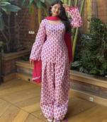 White cotton poly printed farshi salwar set
