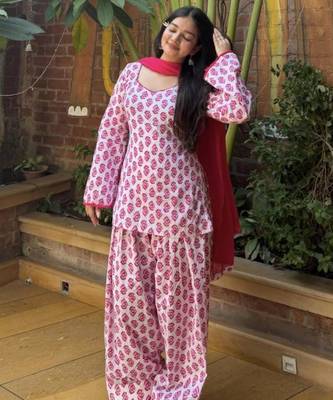White cotton poly printed farshi salwar set 2
