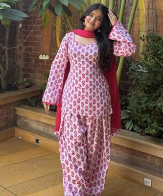 White cotton poly printed farshi salwar set 5