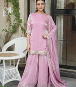Pink satin embroidered sharara set