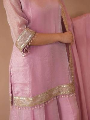 Pink satin embroidered sharara set 4