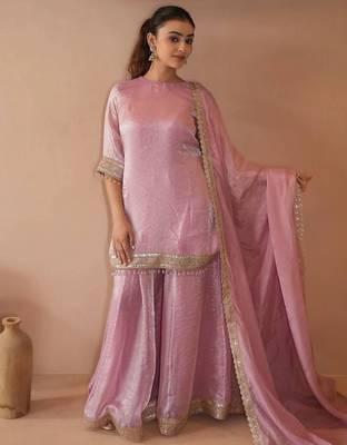 Pink satin embroidered sharara set 5