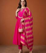 Rani-pink chanderi embroidered kurta set